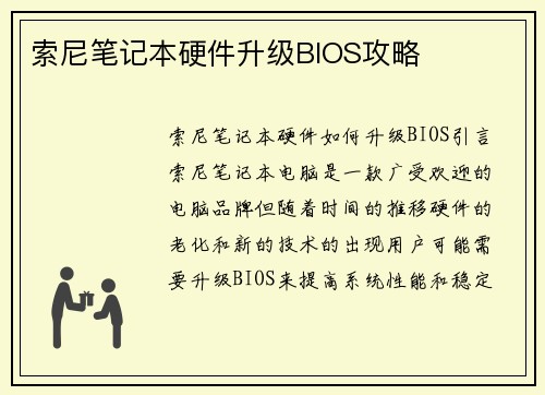 索尼笔记本硬件升级BIOS攻略