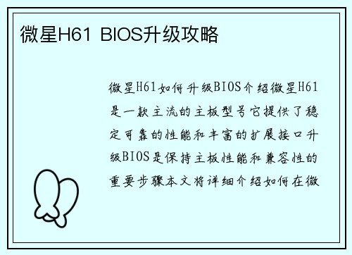 微星H61 BIOS升级攻略